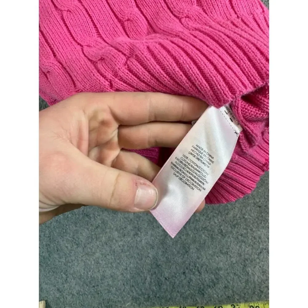 Polo Ralph Lauren Sweater Womens Medium Pink Crewneck Cable Knit Pony Preppy Y2K - Picture 5 of 8